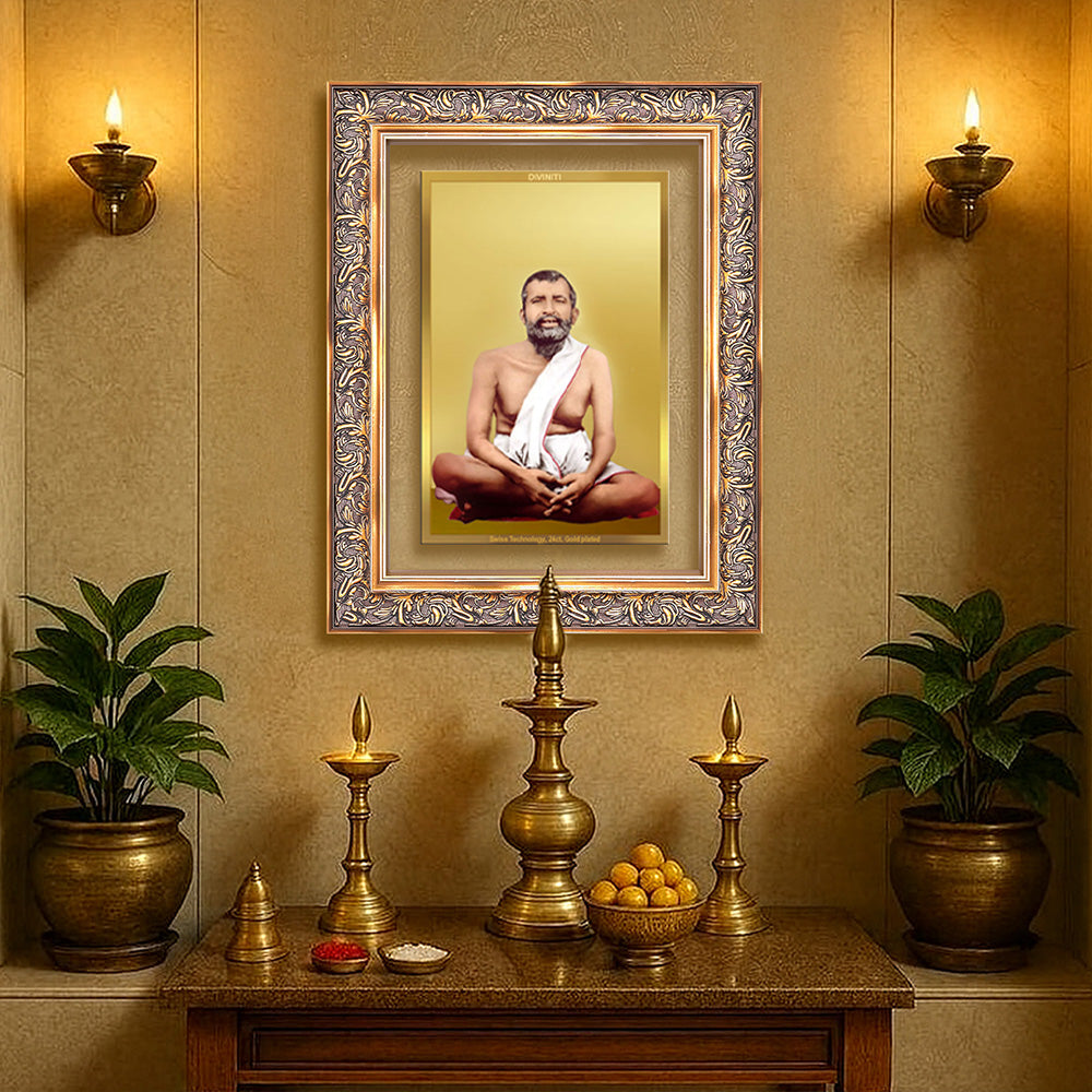 Sri Ramakrishna Paramahamsa | Enlightened Mystic of Bhakti & Vedanta Wall Photo Frame in 24K Gold Plated Foil