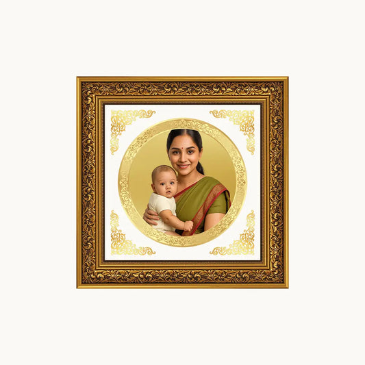 Portrait on Gold Immortalise Your Opulent Charm Round Photo Frame in 24K Gold Plated Foil