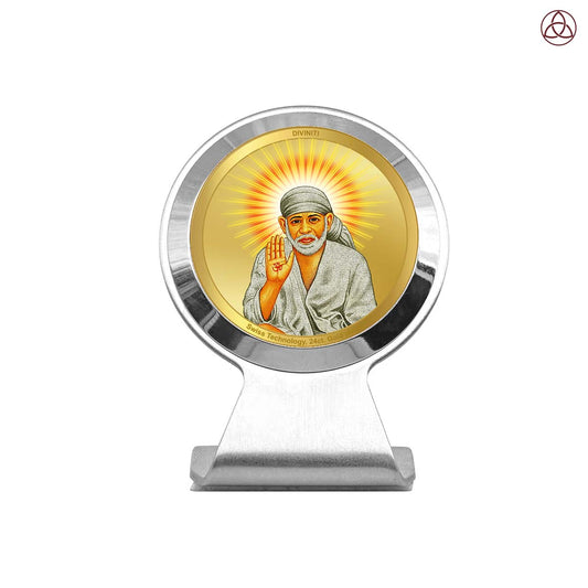 Sai Baba Blessing Pose | Divine Sai Baba Car Dashboard & Tabletop Photo Frame in 24K Gold Plated Foil