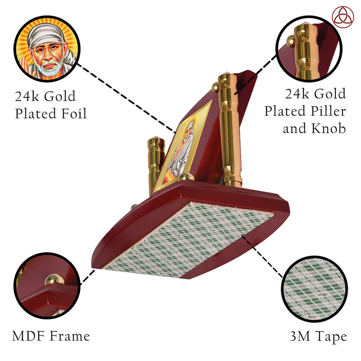 Sai Baba Blessing Pose | Divine Sai Baba Car Dashboard & Tabletop Photo Frame in 24K Gold Plated Foil