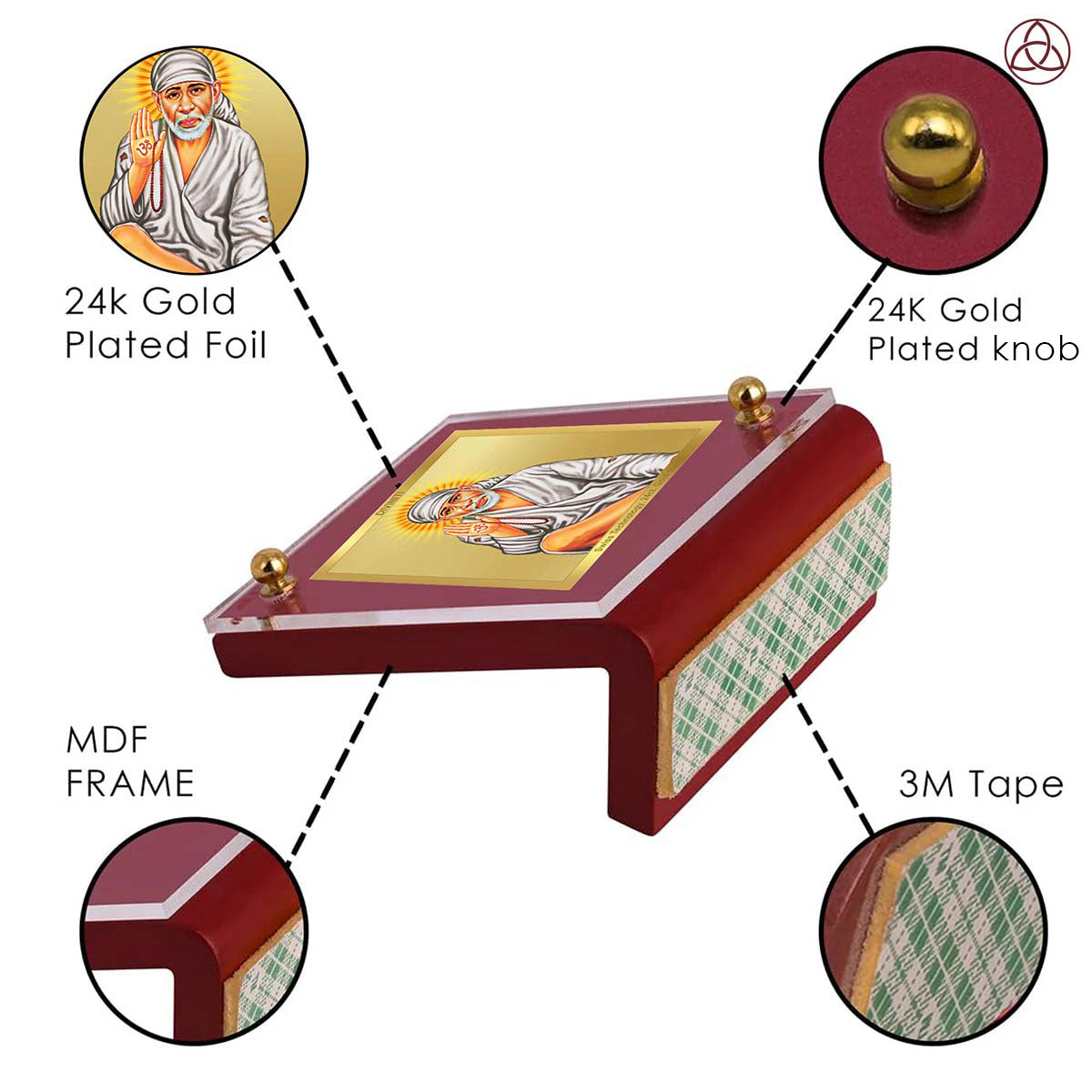 Sai Baba Blessing Pose | Divine Sai Baba Car Dashboard & Tabletop Photo Frame in 24K Gold Plated Foil
