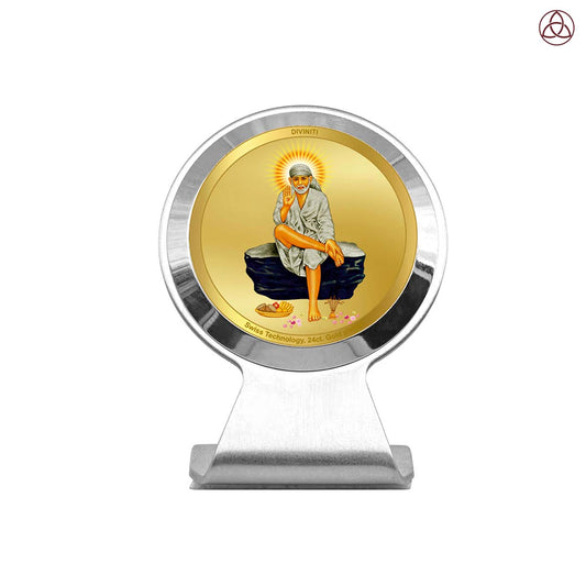 Sai Baba of Shirdi | Divine Shirdi Sai Baba Car Dashboard & Tabletop Photo Frame in 24K Gold Plated Foil