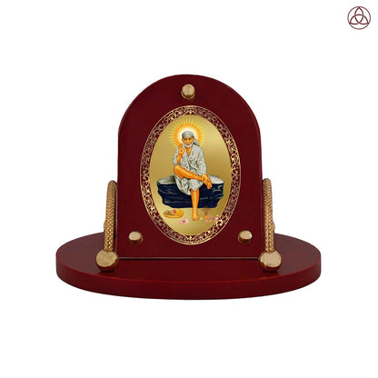 Sai Baba of Shirdi | Divine Sai Baba Car Dashboard & Tabletop Photo Frame in 24K Gold Plated Foil