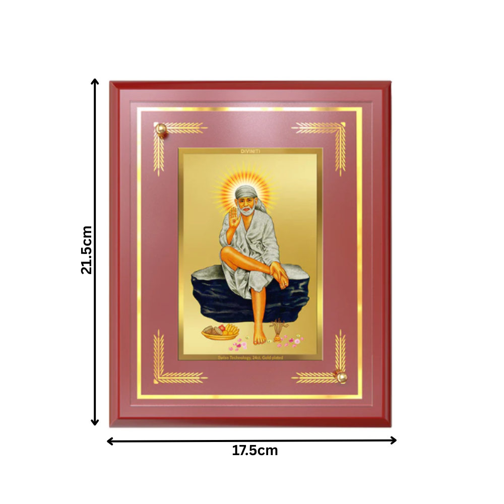 Sai Baba of Shirdi | Saint of Faith & Compassion Wall and Tabletop Photo Frame in 24K Gold Plated Foil