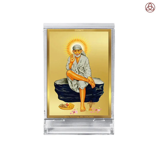 Sai Baba of Shirdi | Saint of Faith & Compassion Car Dashboard Frame in 24K Gold Plated Foil