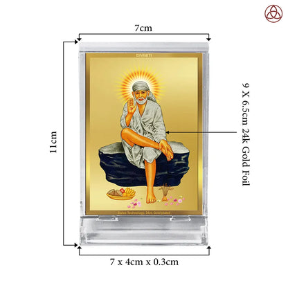 Sai Baba of Shirdi | Saint of Faith & Compassion Car Dashboard Frame in 24K Gold Plated Foil