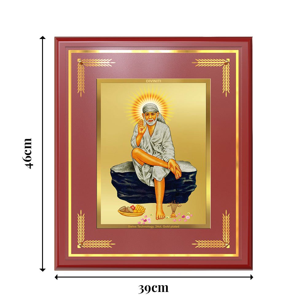 Sai Baba of Shirdi | Saint of Faith & Compassion Wall Mount Photo Frame in 24K Gold Plated Foil