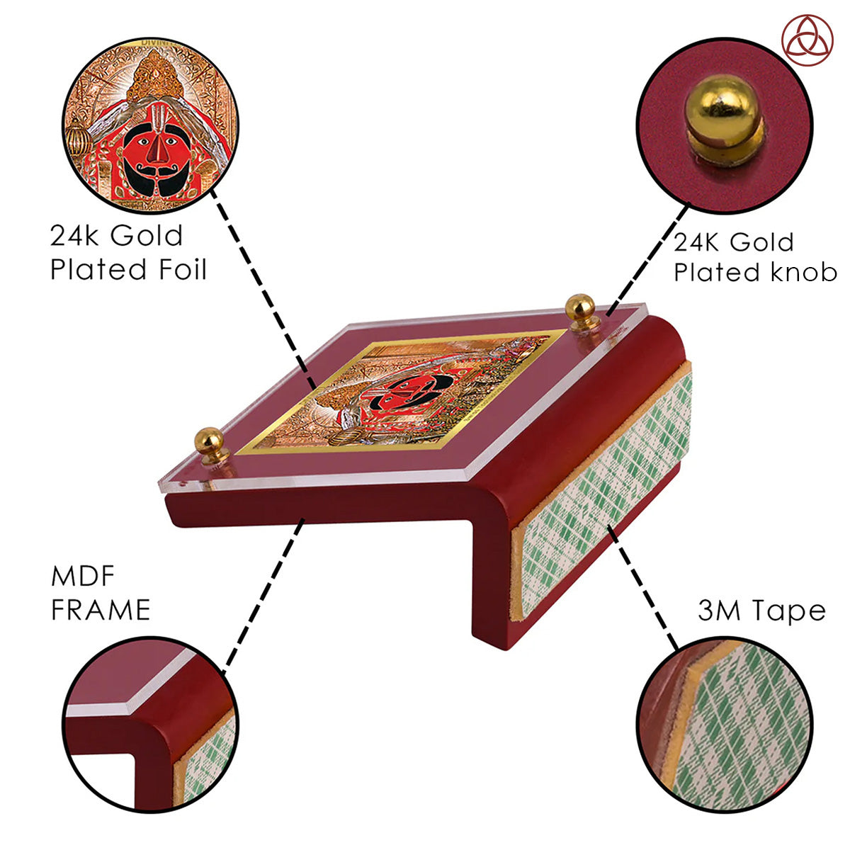 Salasar Balaji | Divine Lord Balaji Car Dashboard & Tabletop Photo Frame in 24K Gold Plated Foil