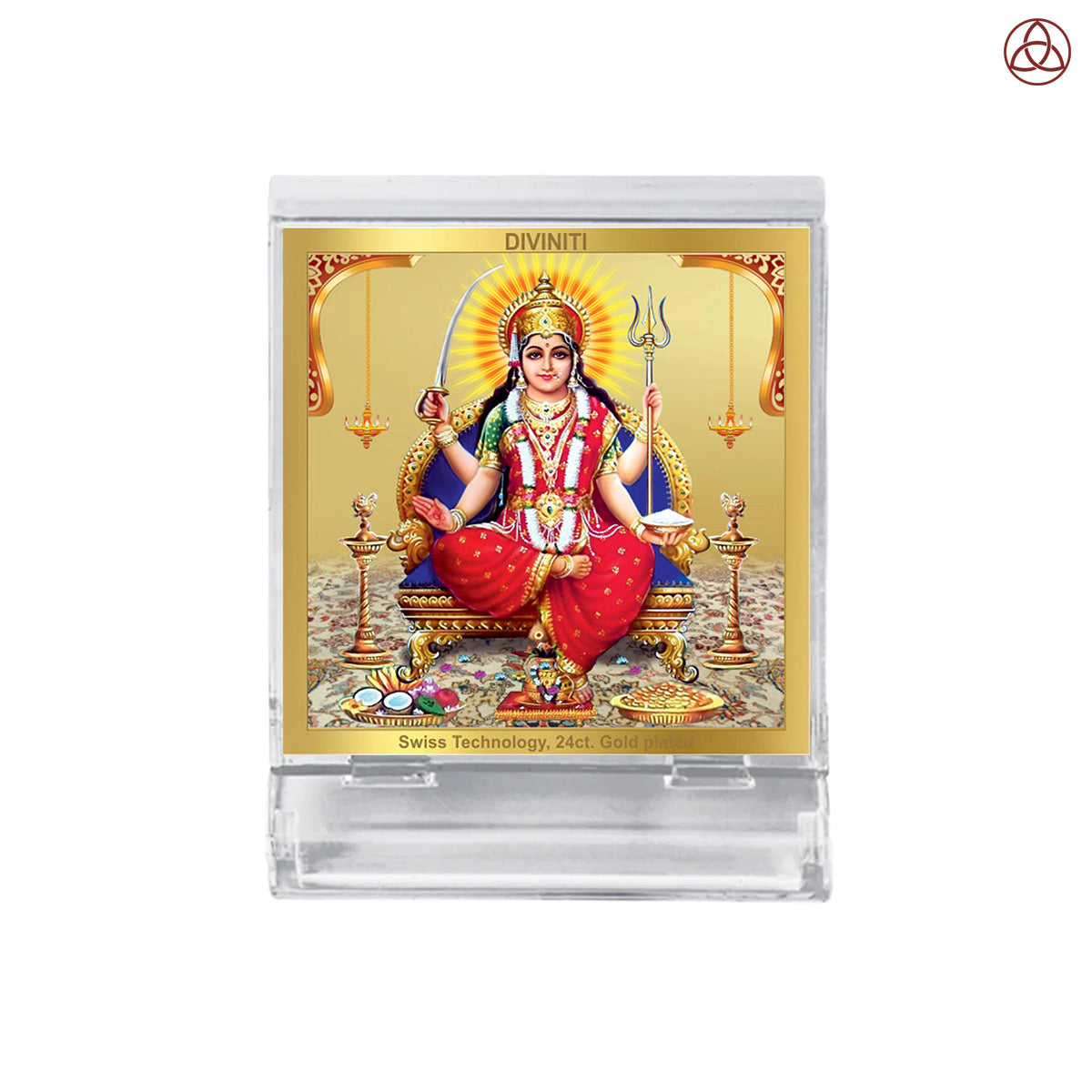 Goddess Santoshi Mata | Spiritual Car Dashboard & Tabletop Frame in 24K Gold Plated Foil