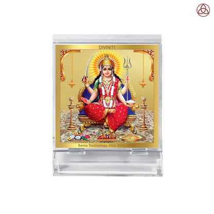 Goddess Santoshi Mata | Spiritual Car Dashboard & Tabletop Frame in 24K Gold Plated Foil