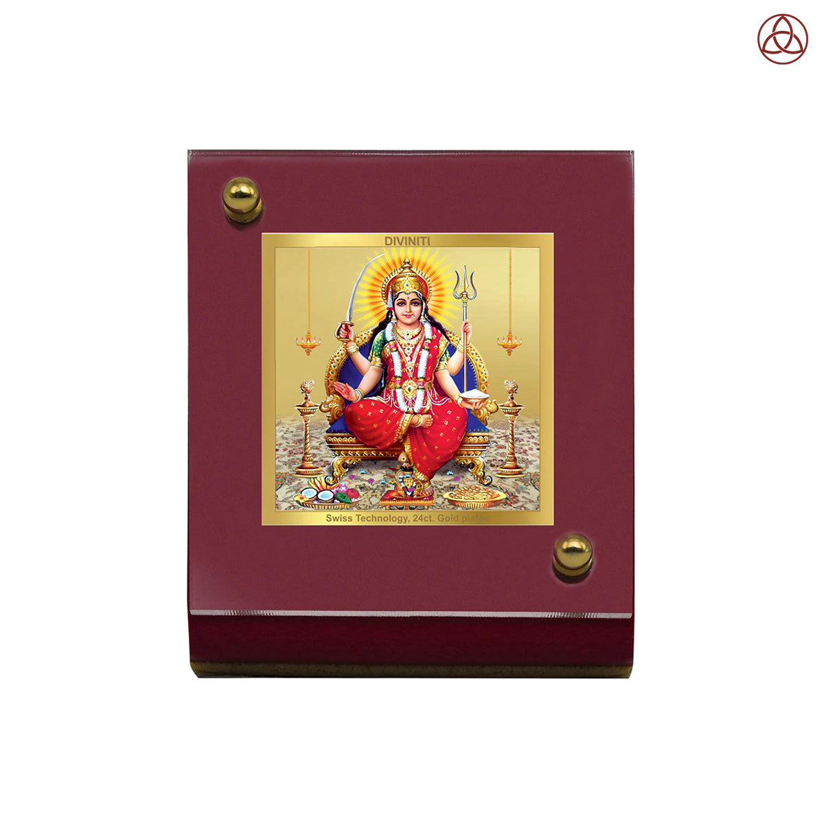 Goddess Santoshi Mata | Spiritual Car Dashboard & Tabletop Frame in 24K Gold Plated Foil
