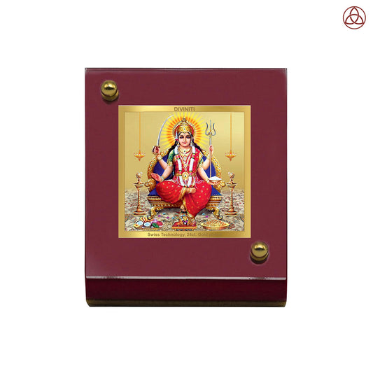 Goddess Santoshi Mata | Spiritual Car Dashboard & Tabletop Frame in 24K Gold Plated Foil