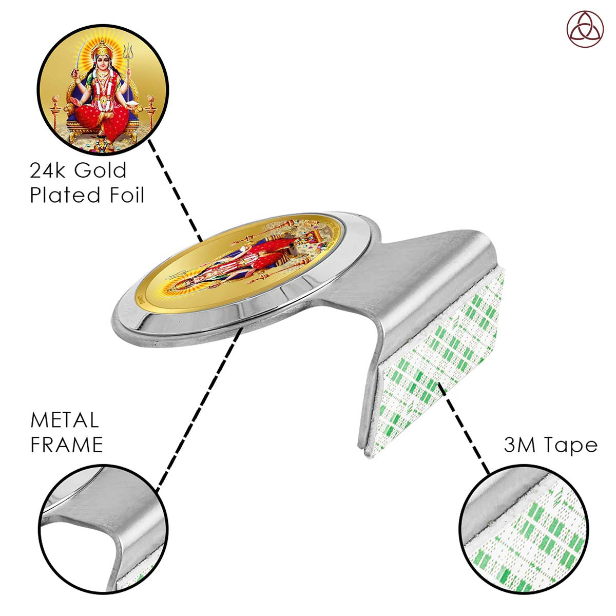 Santoshi Mata | Divine Goddess Santoshi Mata Car Dashboard & Tabletop Photo Frame in 24K Gold Plated Foil