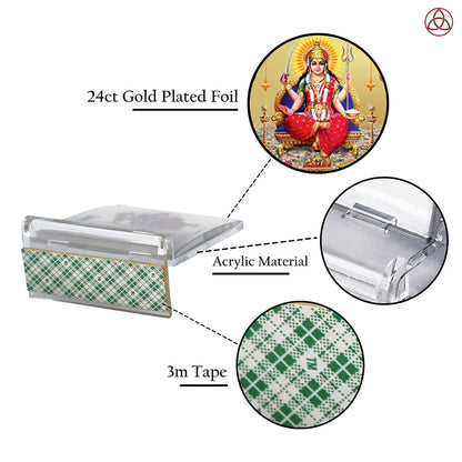 Goddess Santoshi Mata | Spiritual Car Dashboard & Tabletop Frame in 24K Gold Plated Foil