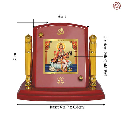 Goddess Saraswati | Divine Mother of Wisdom & Arts Car Dashboard Frame in 24K Gold Plated Foil