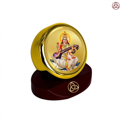 Goddess Saraswati | Divine Mother of Wisdom & Arts Car Dashboard Frame in 24K Gold Plated Foil
