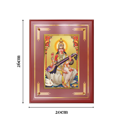 Goddess Saraswati | Divine Mother of Wisdom & Arts Wall and Tabletop Photo Frame in 24K Gold Plated Foil