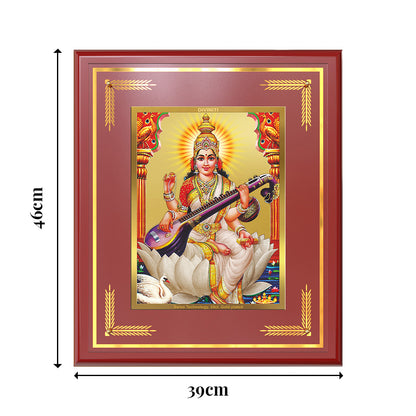 Goddess Saraswati | Divine Mother of Wisdom & Arts Wall Mount Photo Frame in 24K Gold Plated Foil