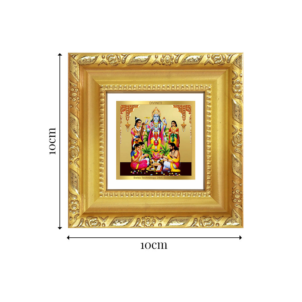 Diviniti Lord Satyanarayana Tabletop Photo Frame in 24K Gold Plated Foil | Truth, Prosperity & Divine Blessings | DG103S1A (10x10 CM)
