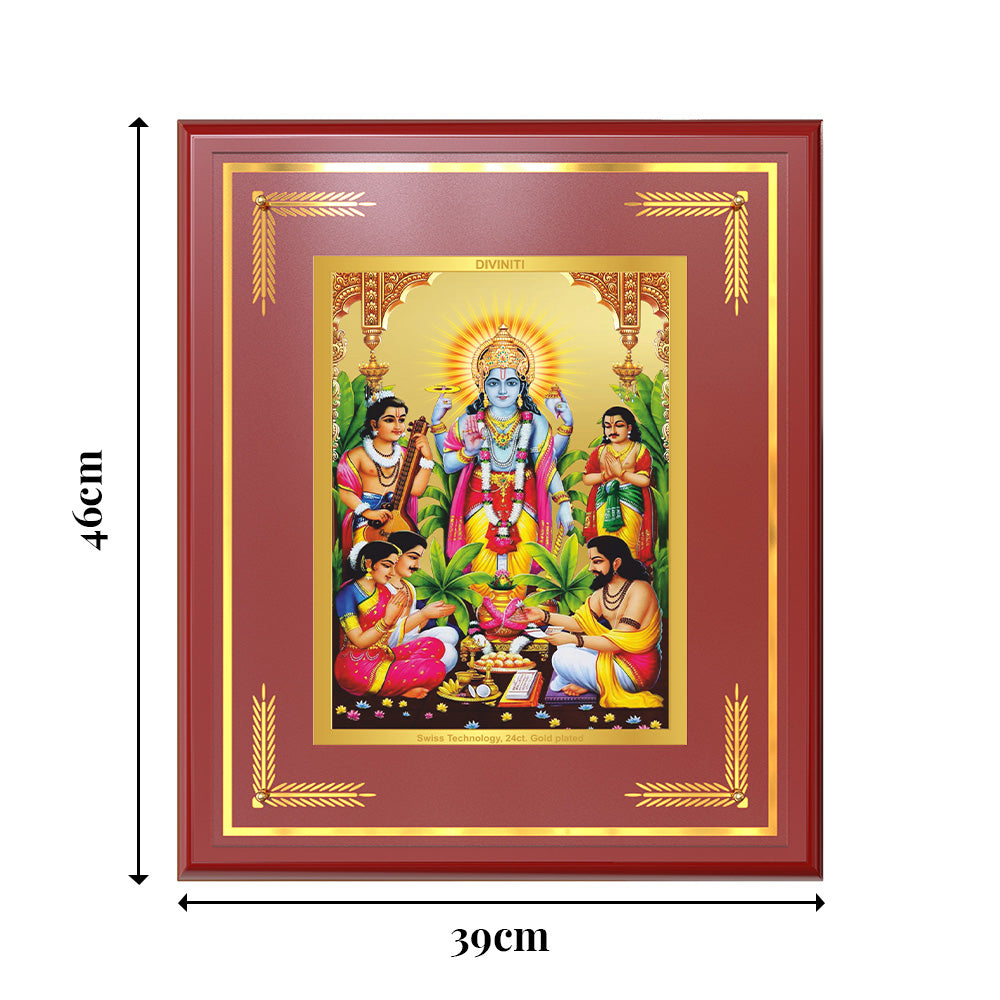 Lord Satyanarayana | Divine Form of Truth and Prosperity Wall & Tabletop Frame in 24K Gold Plated Foil