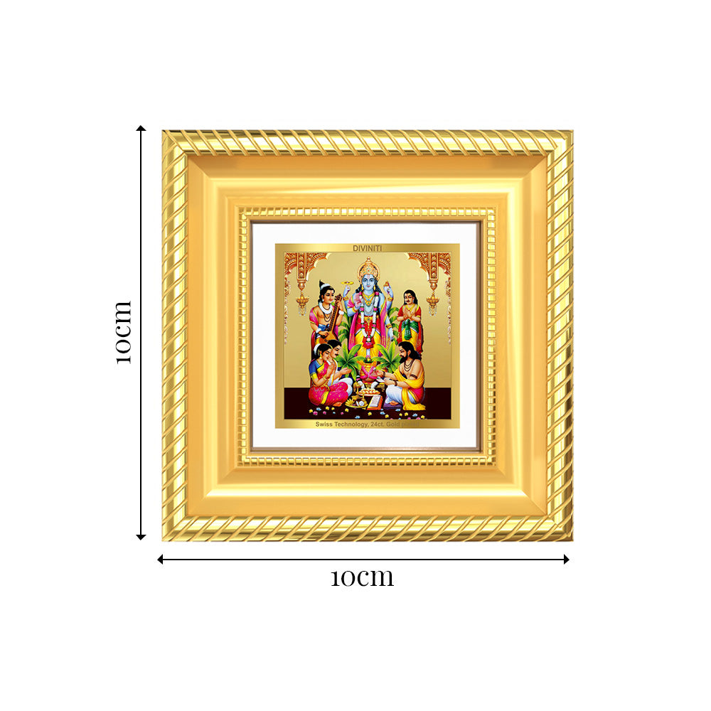Diviniti Lord Satyanarayana Tabletop Frame in 24K Gold Plated Foil | Truth, Prosperity & Divine Blessings | DG015S1A (10x10 CM)
