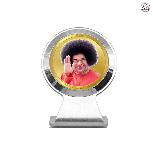 Satya Sai Baba | Divine Sai Baba Car Dashboard & Tabletop Photo Frame in 24K Gold Plated Foil