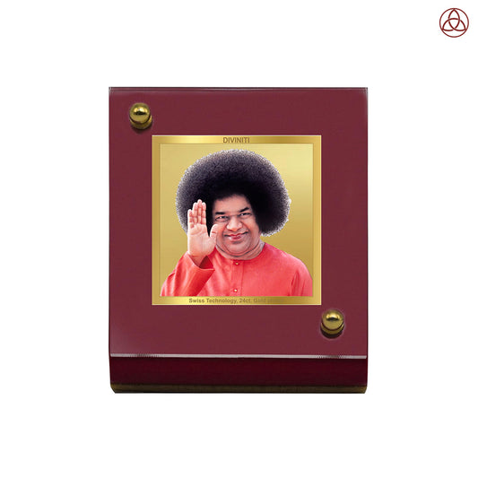 Satya Sai Baba | Divine Sai Baba Car Dashboard & Tabletop Photo Frame in 24K Gold Plated Foil