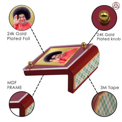 Satya Sai Baba | Divine Sai Baba Car Dashboard & Tabletop Photo Frame in 24K Gold Plated Foil