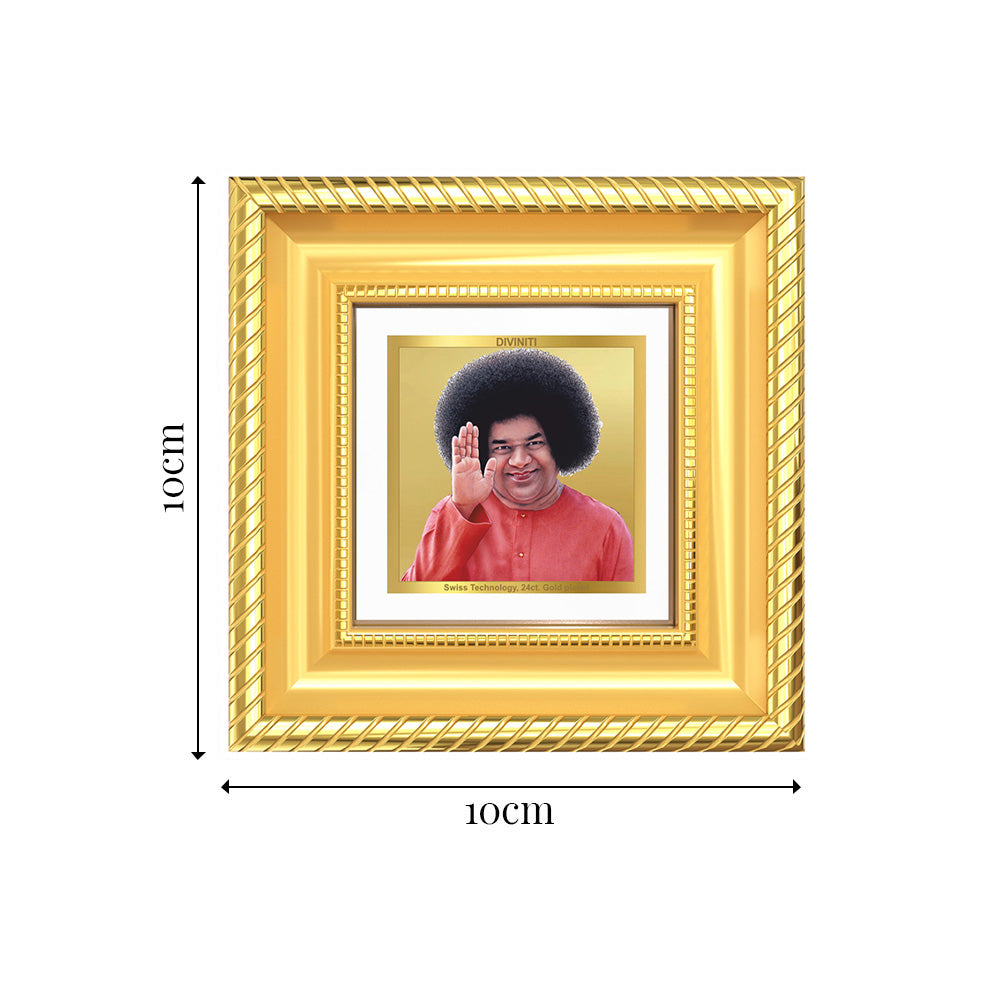Diviniti Sathya Sai Baba Tabletop Frame in 24K Gold Plated Foil | Love, Peace & Divine Blessings | DG015S1A (10x10 CM)