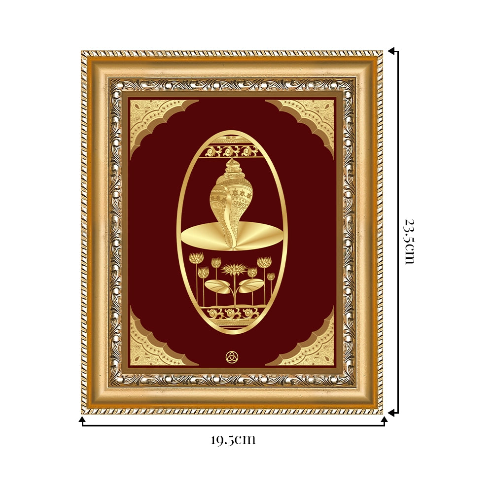 Shankh Wall Hanging Frame Gold on Gold in 24K Foil showing dimension 