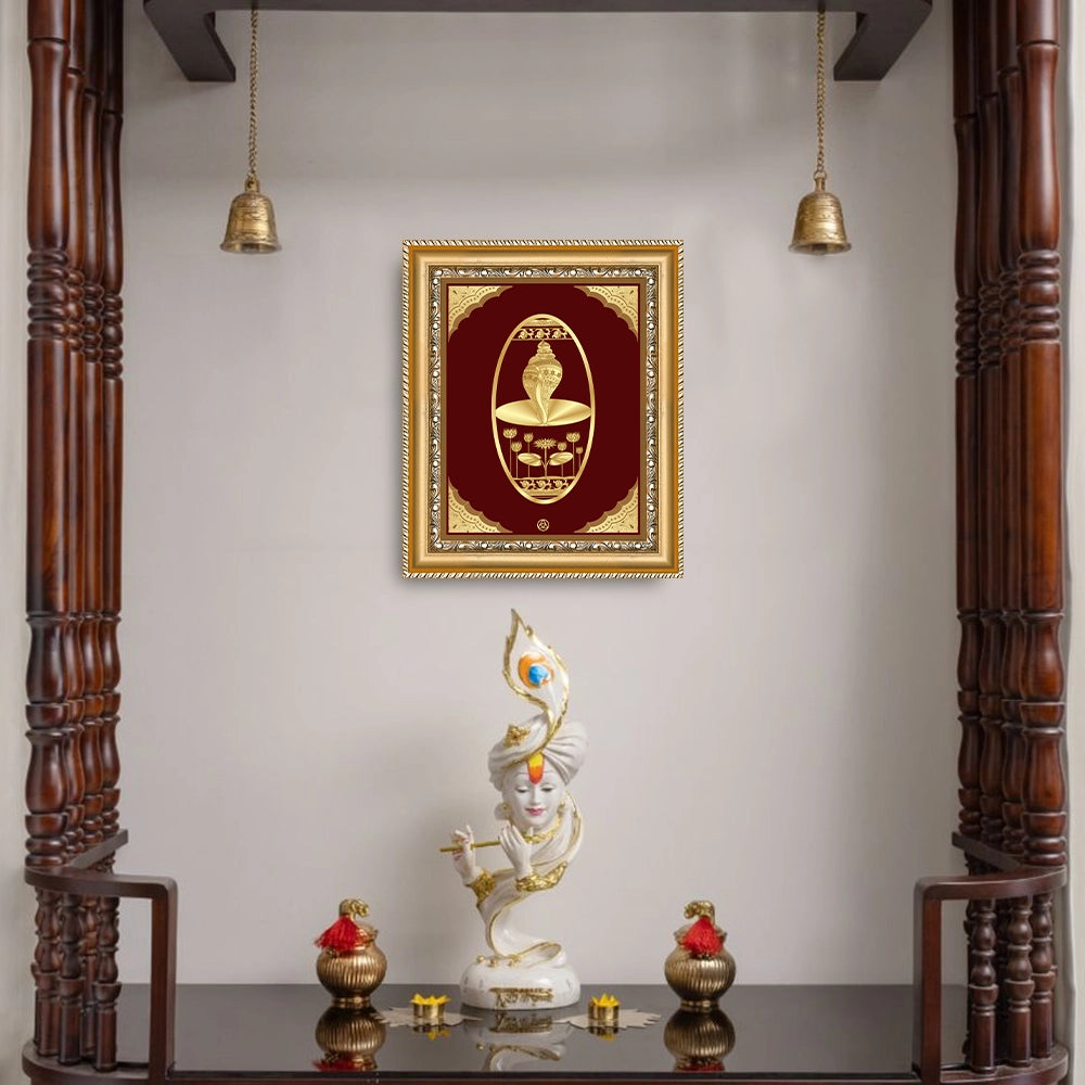 Shankh Wall Hanging Frame Gold on Gold in 24K Foil displayed on wall