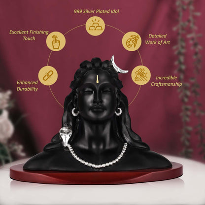 999 Silver Plated Shiva Adiyogi Idol Car Dashboard Showpiece, Home & Office Spiritual Décor