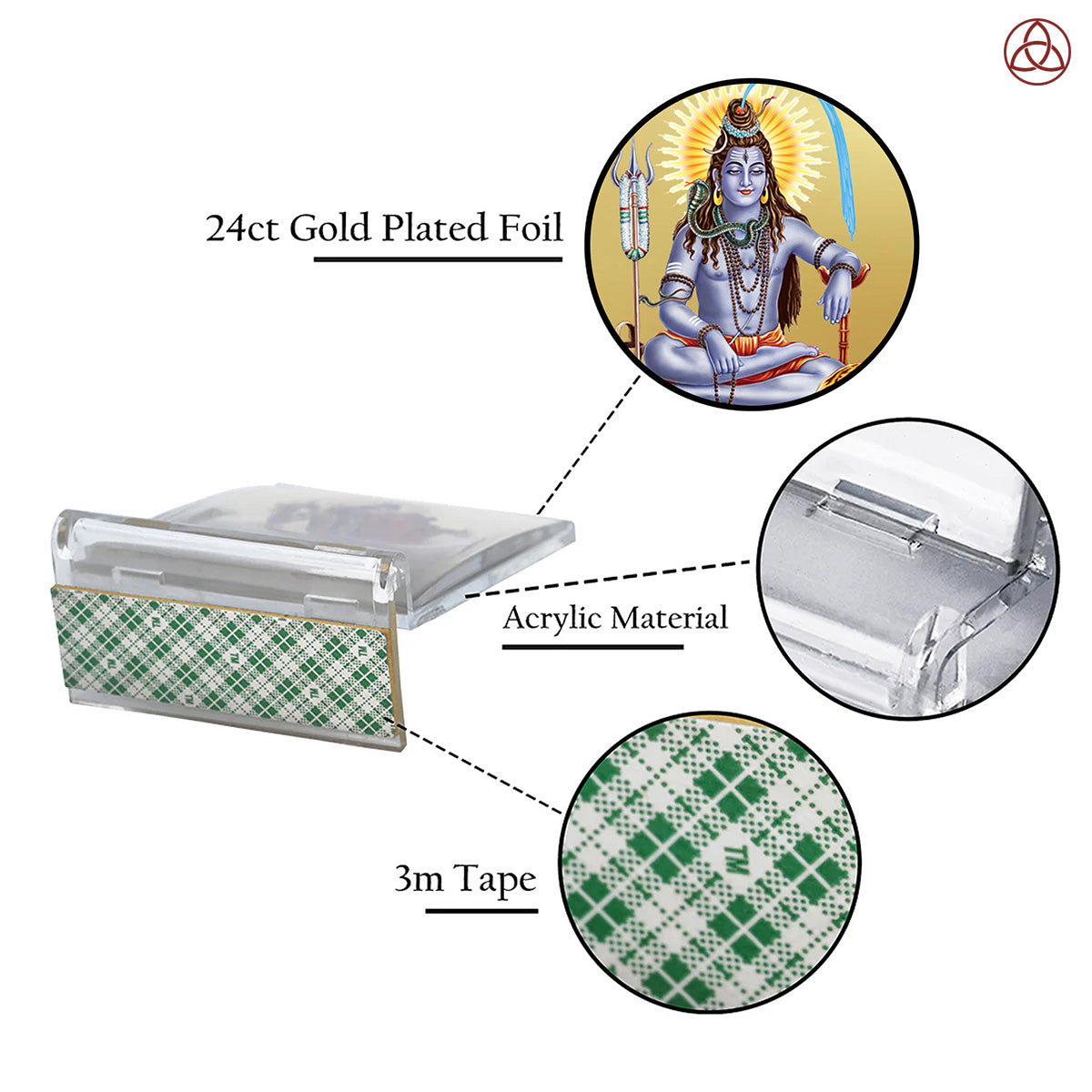 Lord Shiva | Spiritual Car Dashboard & Tabletop Frame in 24K Gold Plated Foil
