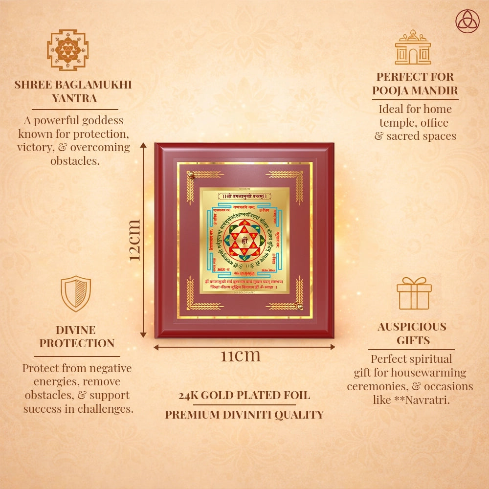 Shree Baglamukhi Yantra | Sacred Protection & Victory Frame in 24K Gold Plated Foil