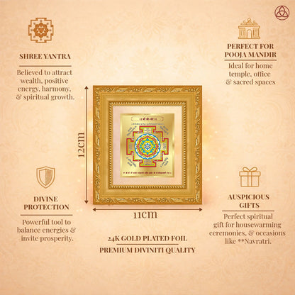 Shree Yantra framed in 24K gold plated foil, symbolizing balance of planetary energies and harmony.