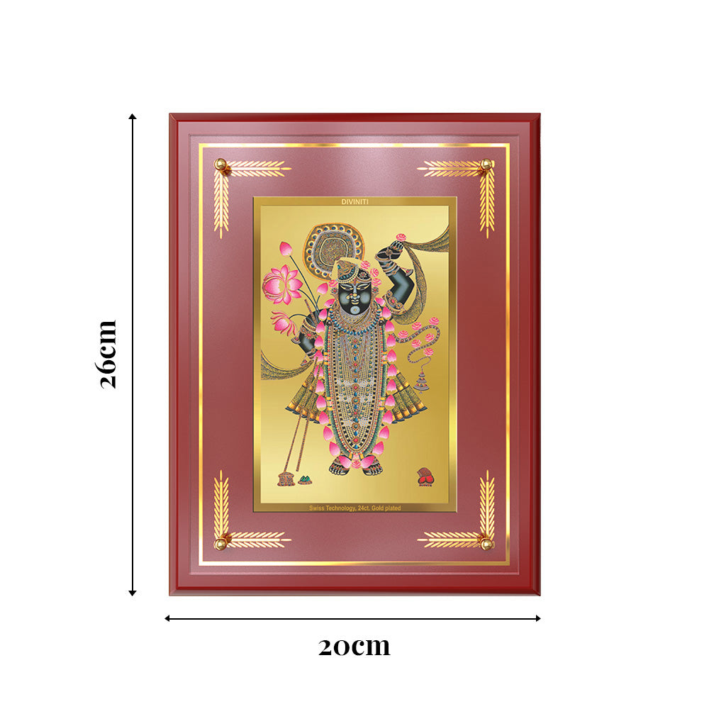 Lord Shrinathji | Divine Form of Krishna from Nathdwara Wall & Tabletop Photo Frame in 24K Gold Plated Foil