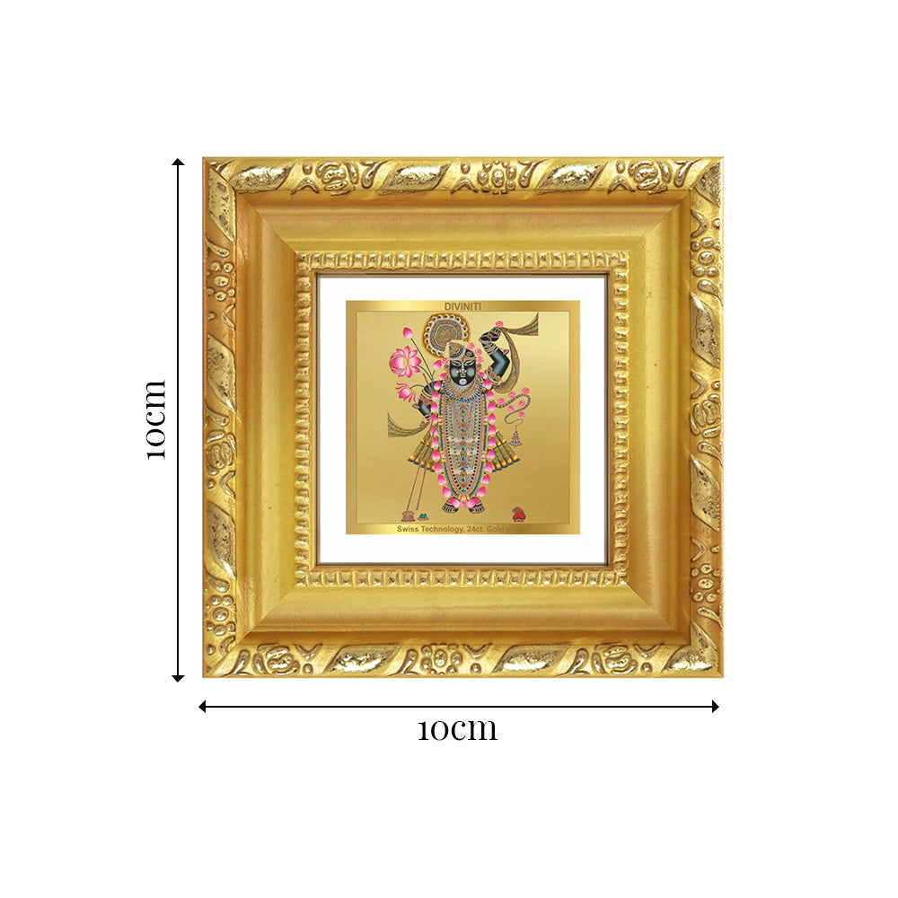Diviniti Lord Shrinathji Tabletop Photo Frame in 24K Gold Plated Foil | Devotion, Prosperity & Divine Grace | DG103S1A (10x10 CM)