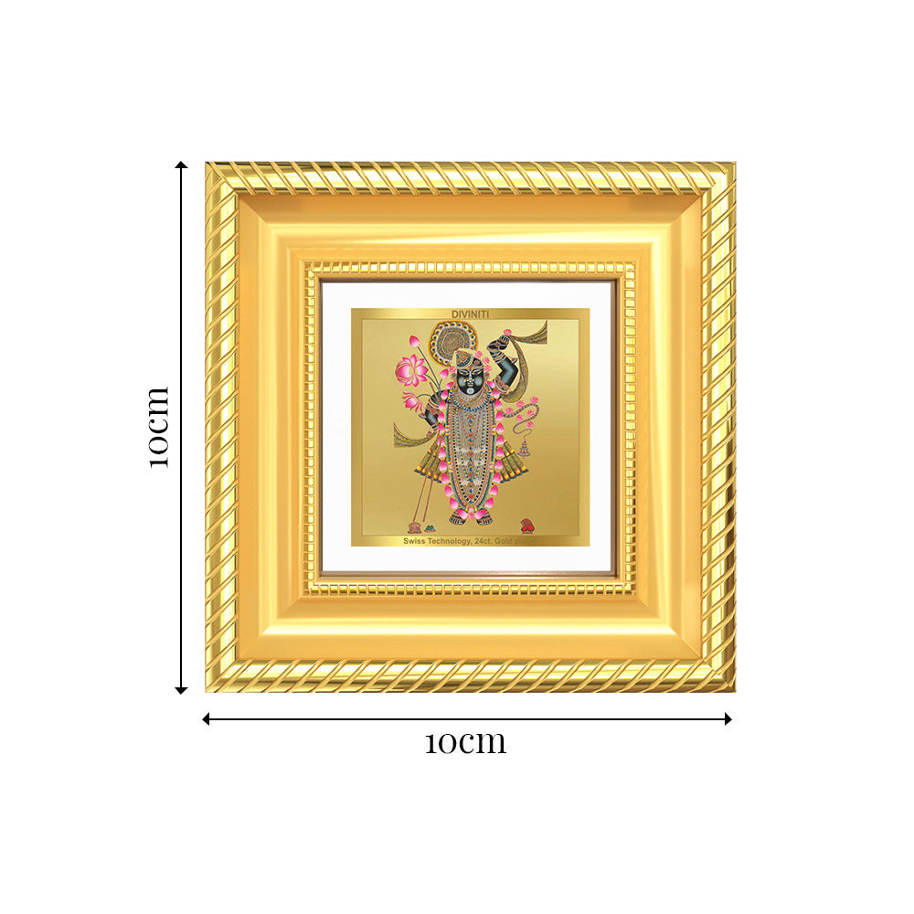 Diviniti Shrinathji Tabletop Frame in 24K Gold Plated Foil | Devotion, Prosperity & Divine Blessings | DG015S1A (10x10 CM)