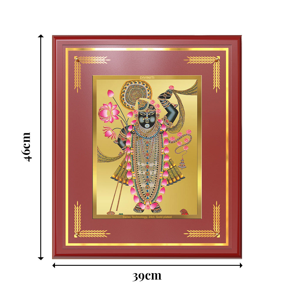 Lord Shrinathji | Divine form of Krishna from Nathdwara Wall Mount Photo Frame in 24K Gold Plated Foil