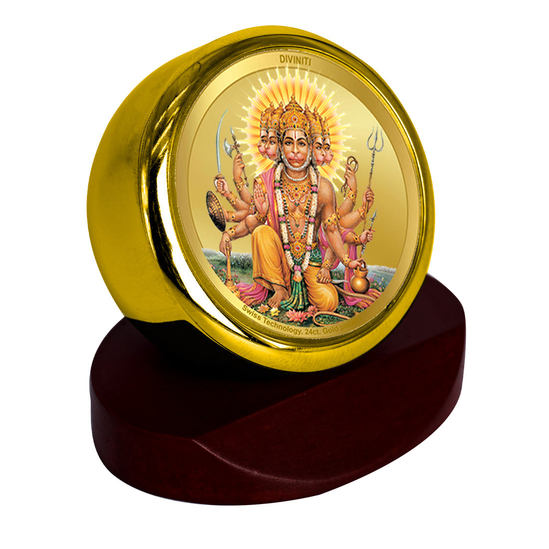 Diviniti 24K Gold Plated Panchmukhi Hanuman Photo Frame for Car Dashboard, Home Decor, Table Top, Puja Room Worship and Festival Gift MCF1CGOLD (5.5x5 CM)