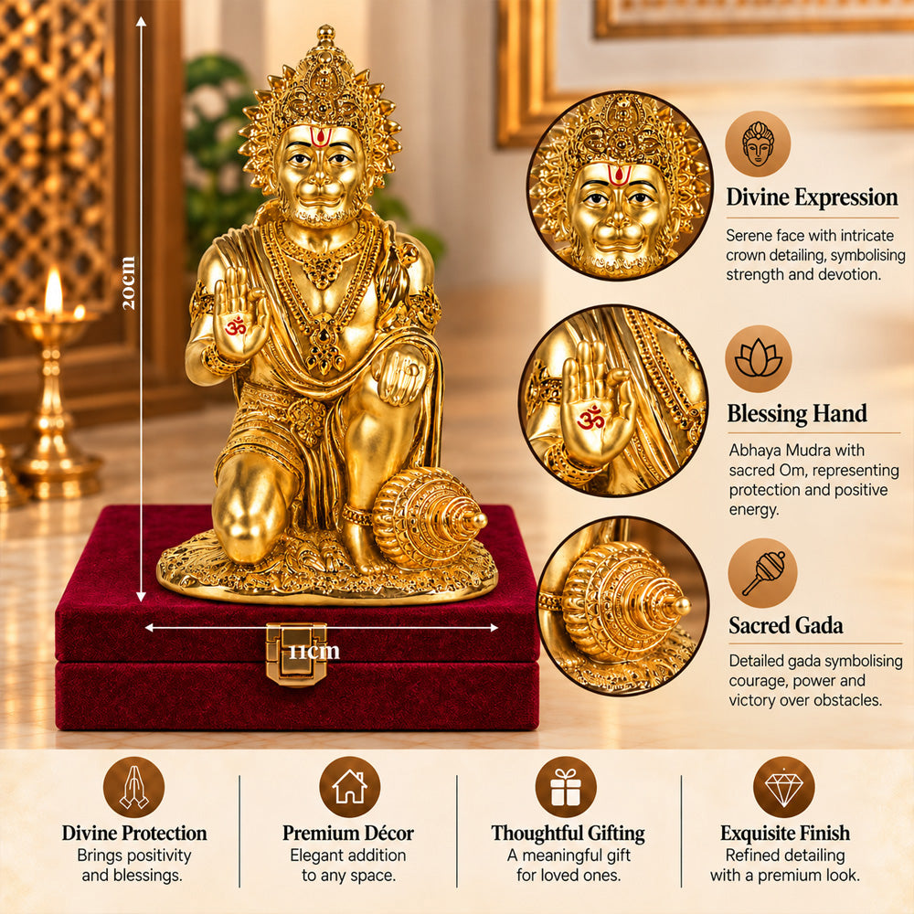24K Gold-Plated Hanuman Idol | Premium Gift Box | 20x11 CM