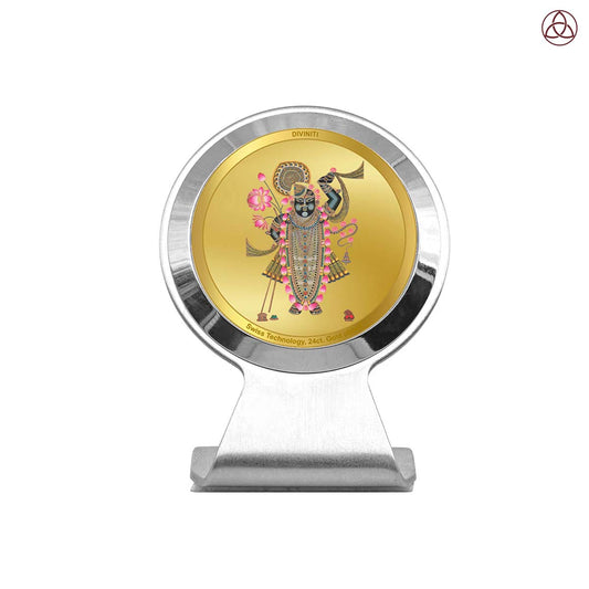 Lord Shrinathji | Divine Form of Krishna from Nathdwara Car Dashboard Frame in 24K Gold Plated Foil