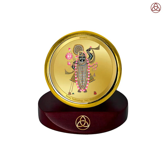 Lord Shrinathji | Divine Form of Krishna from Nathdwara Car Dashboard Frame in 24K Gold Plated Foil