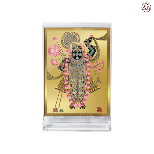 Lord Shrinathji | Divine Form of Krishna from Nathdwara Car Dashboard Frame in 24K Gold Plated Foil