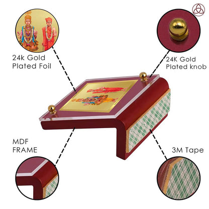 Lord Swaminarayan | Spiritual Car Dashboard & Tabletop Photo Frame in 24K Gold Plated Foil