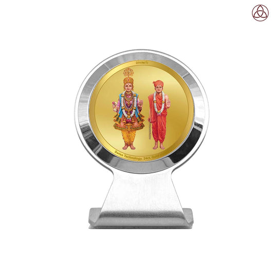 Lord Swaminarayan | Sacred Car Dashboard & Home Puja Photo Frame in 24K Gold Plated Foil