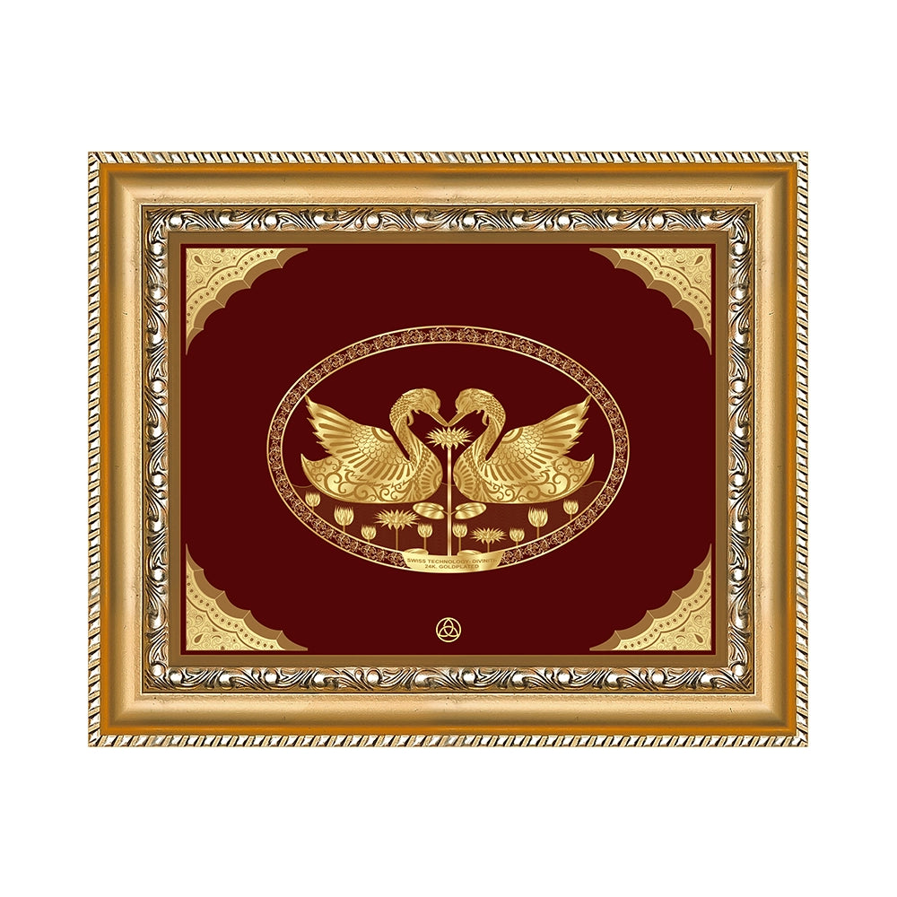 Swan Hamsa Gold Wall Hanging Frame in 24K Gold Foil