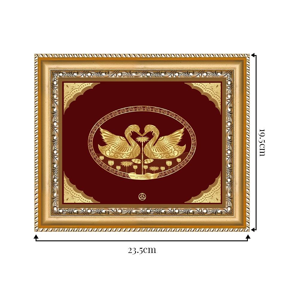 Swan Hamsa Gold Wall Hanging Frame in 24K Gold Foil showing dimensions