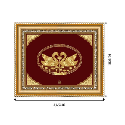 Swan Hamsa Gold Wall Hanging Frame in 24K Gold Foil showing dimensions
