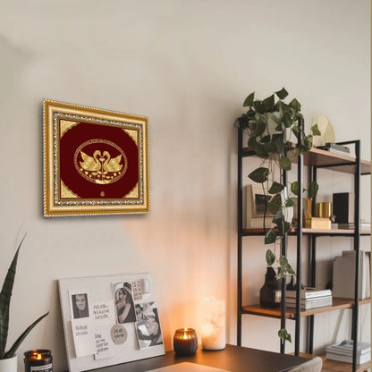 Swan Hamsa Gold Wall Hanging Frame in 24K Gold Foil displayed on wall